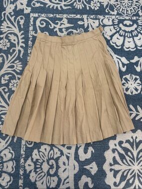 Lands' End Khaki Pleated Skater Skirt